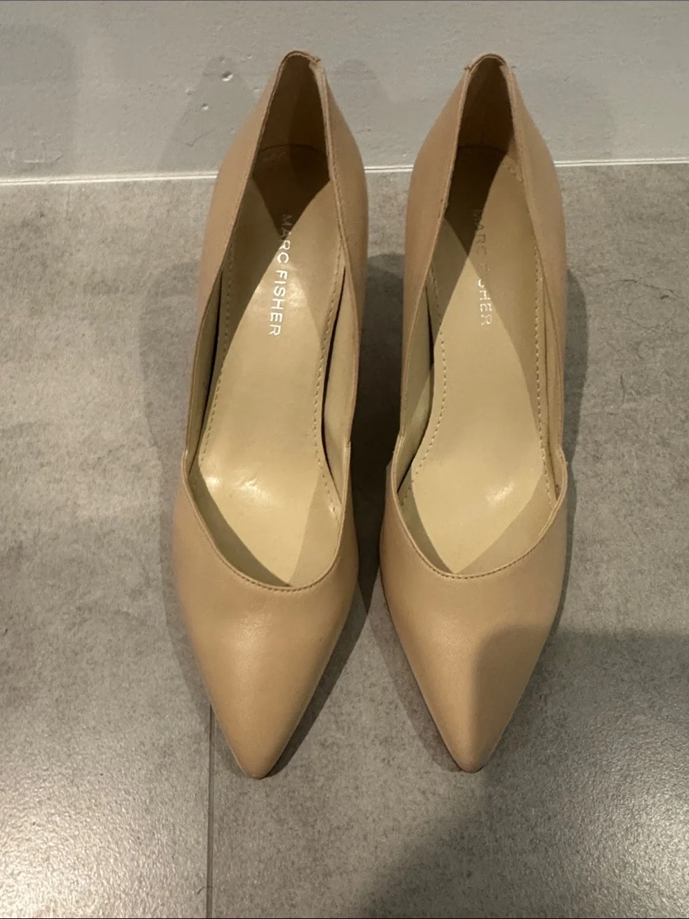 Marc Fisher Beige Pointed-Toe Leather Pumps